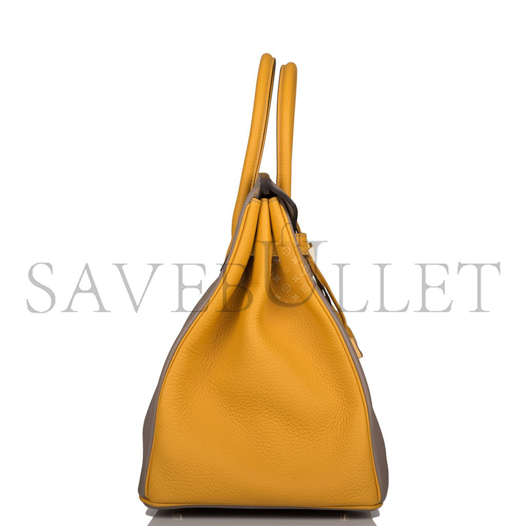 H**mes master birkin 30 epsom asphalt grey and amber yellow gold buckle h028369ck15 (30*23*15cm)